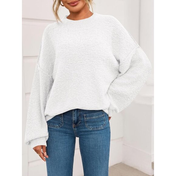 Womens Fuzzy Knit Oversized Sweater Batwing Long Sleeve Casual Top - Picture 2 of 5